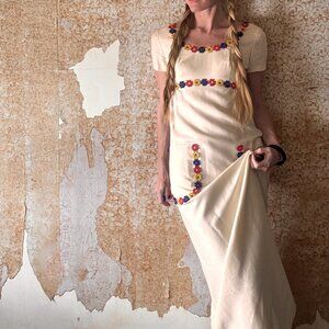 60's Flower Child Pristine Vintage Long Dress s/m Rare and Wonderful find!
